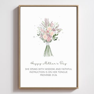 Carteles del Día de las Madres Cristianas Tarjetas de Versículos Bíblicos Signo de la Iglesia para las Madres Tarjetas de las Escrituras Imprimibles Arte de la pared floral Decoración Descarga digital