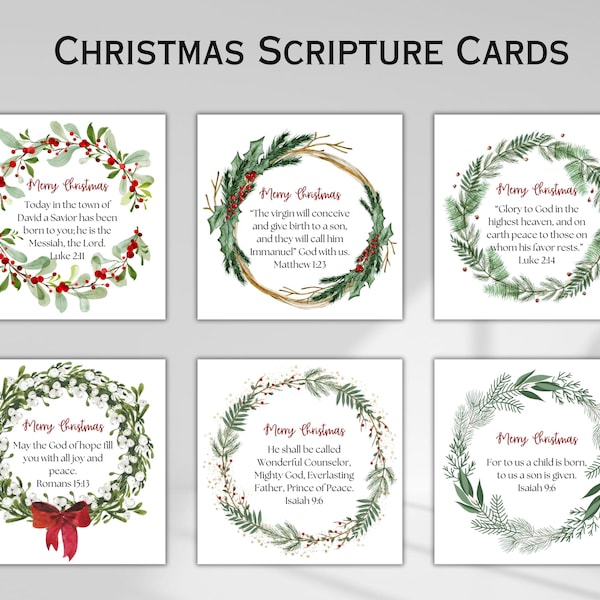Christmas Bible Verse Cards Christmas Scripture Cards Christian Printable Bundle of Cards Church Favor Gift Tag Christian Christmas Card