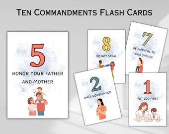 10 Commandments Cards Scripture Memory Cards for Kids Bible Study Sunday School Printable Flash Cards Lesson on Obeying Digital Download