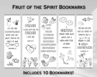 10 Fruit of the Spirit Coloring Bookmarks for Kids Printable Sunday School Craft Christian Bible Verse Coloring about Love Digital Download