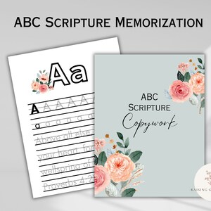 May include: A printable worksheet for learning the alphabet and memorizing scripture. The worksheet features the letter "A" and the scripture "Above all else, guard your heart, for it is the wellspring of life." Proverbs 4:23. The worksheet is decorated with pink and peach watercolor flowers.