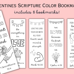 Valentines Bibel Vers Lesezeichen Färbung | Druckbares Sonntagsschulhandwerk über Gottes Liebe | Kinderbibelstudie | DIY christliche Valentinstagskarte