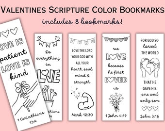 Valentines Bible Verse Coloring Bookmarks | Printable Sunday School Craft about God's Love |Kids Bible Study | DIY Christian Valentines card