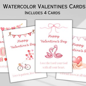 Cartões de versículos bíblicos de aquarela para namorados para crianças e colegas de classe | Cartões cristãos de namorados DIY | Cartões de escrituras do amor de Deus para impressão