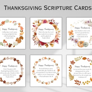 Cartões de versículos bíblicos de ação de graças Cartões de escrituras de ação de graças Pacote de cartões para impressão de outono cristão Etiqueta de presente para igreja Download digital