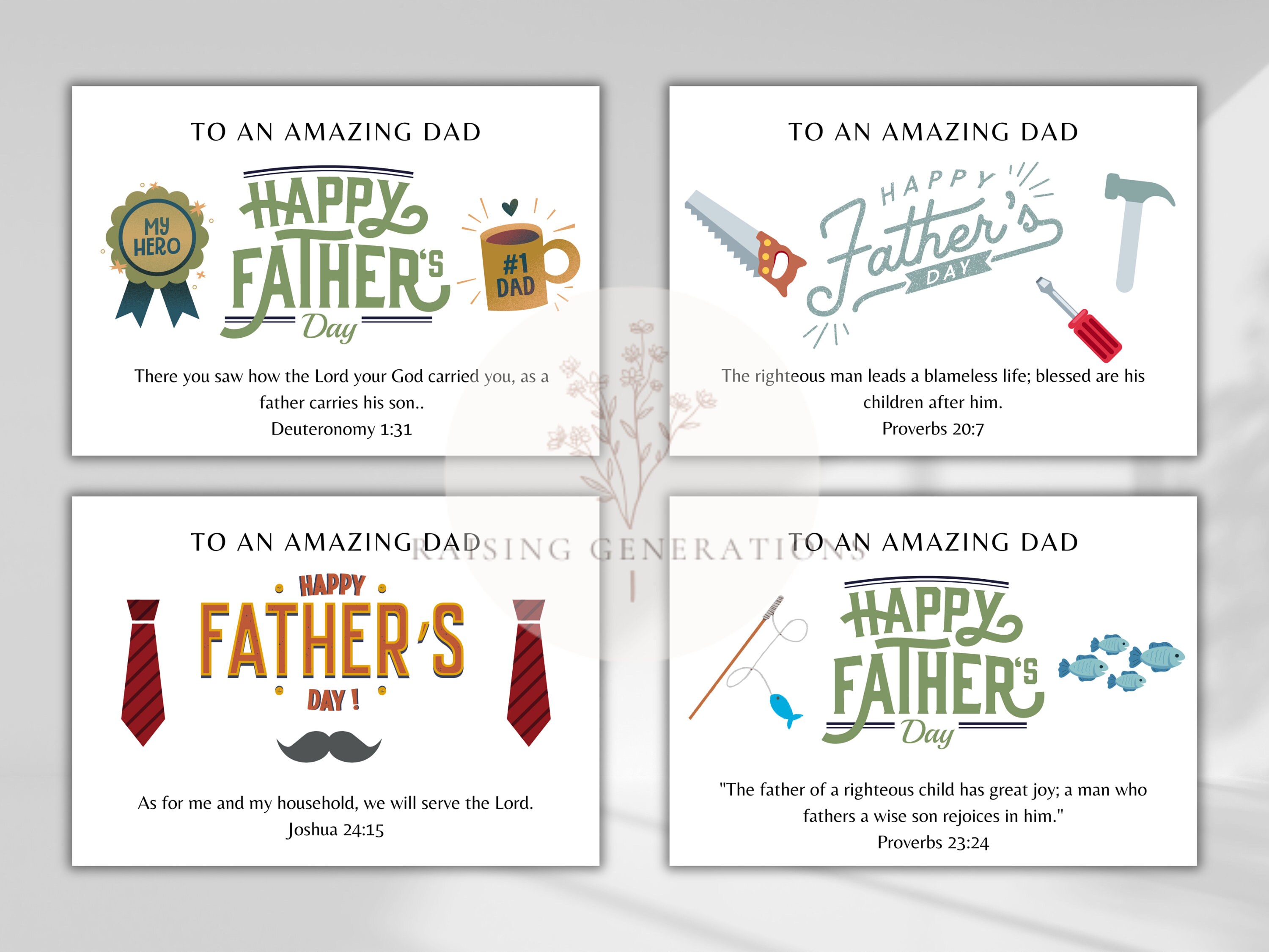 Christian Fathers Day Card Printable Bible Verse Church Gift for ...