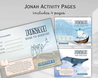 Manualidad de Jonás para niños Páginas de actividades Lección de Jonás y la ballena Lección bíblica Actividad de la escuela dominical para la iglesia Imprimible Jonás y el pez