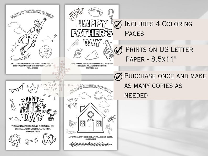 Christian Fathers Day Bible Verse Coloring Pages Gift for Fathers ...