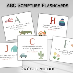 ABC Versículos da Bíblia Flashcards Cartão de Escrituras Alfabeto para impressão Cartões de Versículos da Bíblia para crianças Cristãos Pré-escolares Atividade Bíblica Download digital