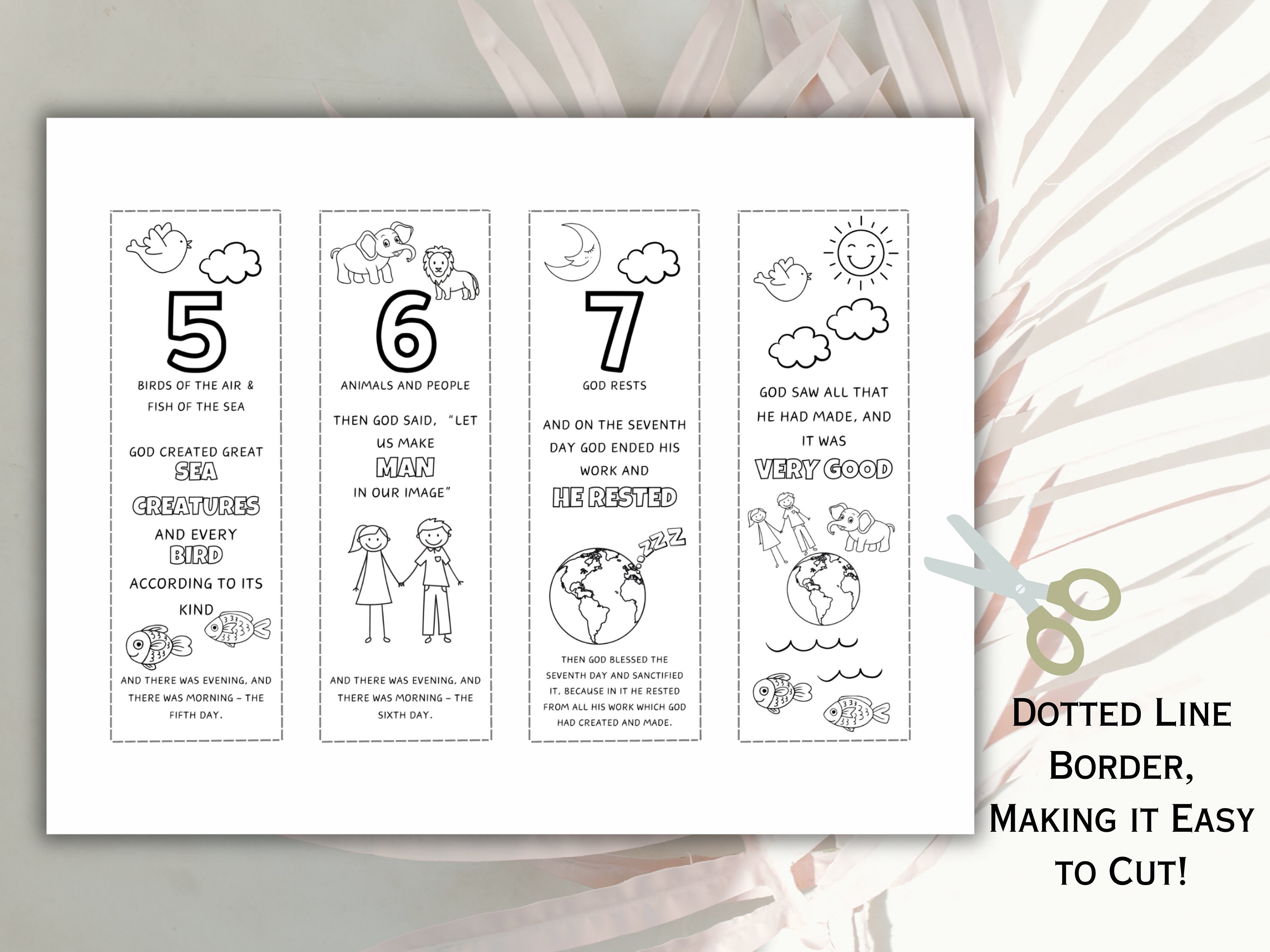 Days of Creation Craft Coloring Bookmarks DIY Gift for Book Lovers ...