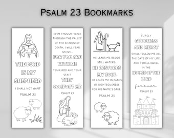 Psalm 23 Bible Verse Coloring Scripture Bookmarks Printable Sunday School Craft Lord is my Shepherd Kids Bible Study DIY Gift for Book Lover