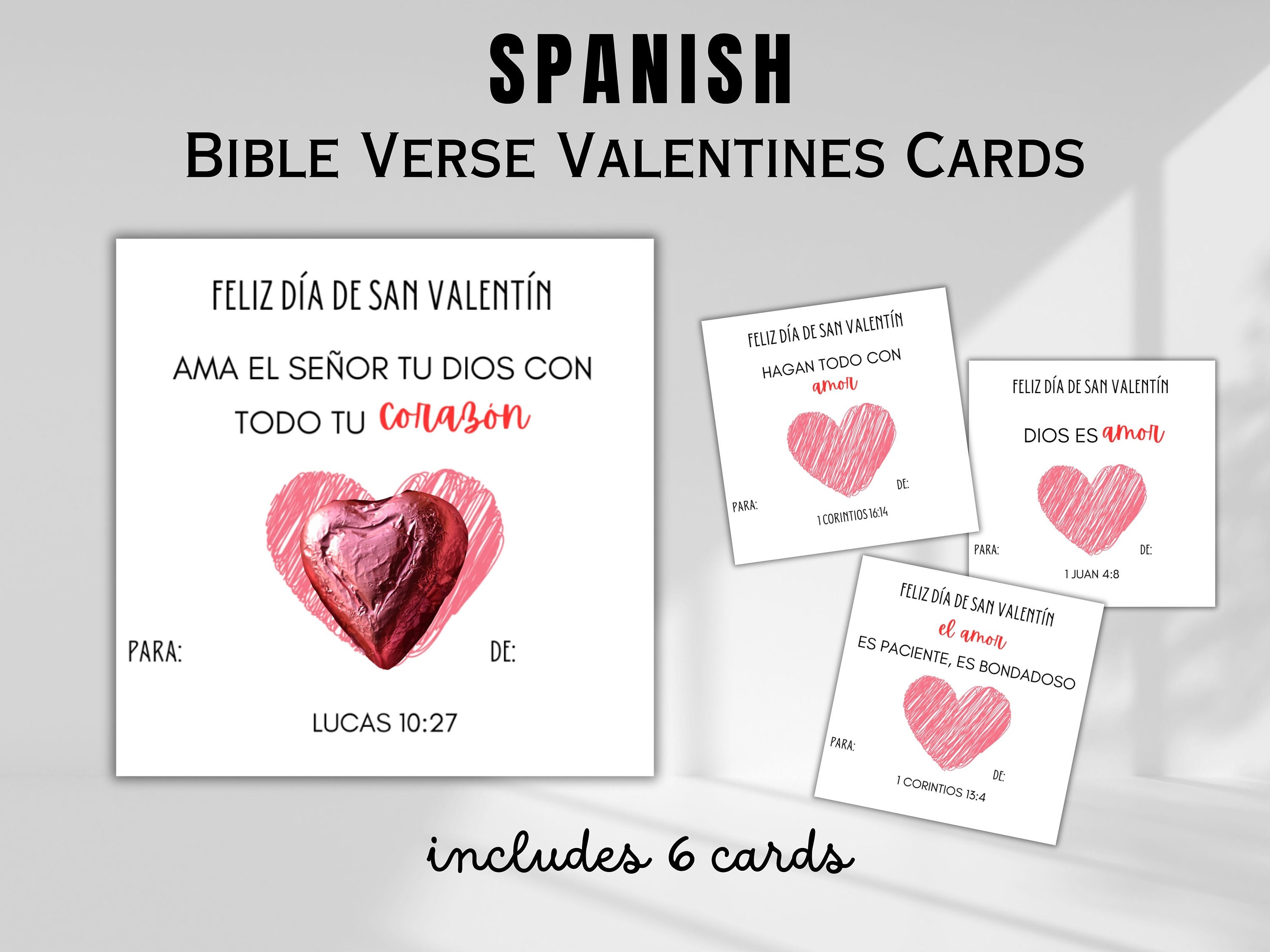 Tarjetas de versículos bíblicos de San Valentín en español para niños,  compañeros de clase, Tarjetas de San Valentín cristianas DIY, Escritura  imprimible del amor de Dios, Descarga digital - Etsy México, image size:3000x2250