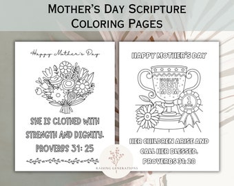 Christian Mothers Day Bible Verse Coloring Pages Gift for Mothers Scripture Cards Printable Sunday School Mom Present DIY Digital Download