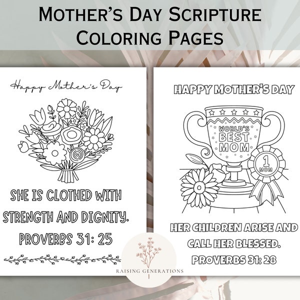 Christian Mothers Day Bible Verse Coloring Pages Gift for Mothers Scripture Cards Printable Sunday School Mom Present DIY Digital Download