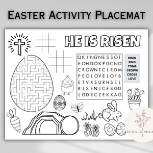 Christian Easter Color Activity Kids Sunday School Easter Sunday Craft Easter Word Search, Maze He is Risen Activity Sheet Digital Download