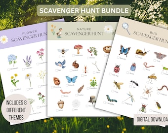 Nature Scavenger Hunt Bundle for Kids Outdoor Activity Hiking Summer Beach Bird Flowers Fall Screen Free Game