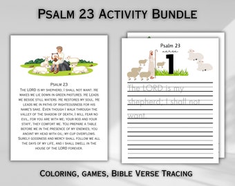 Psalm 23 Printable Bible Memorization Worksheet Sunday School Bible Lesson for Kids Devotional Lord is my Shepherd Digital Download