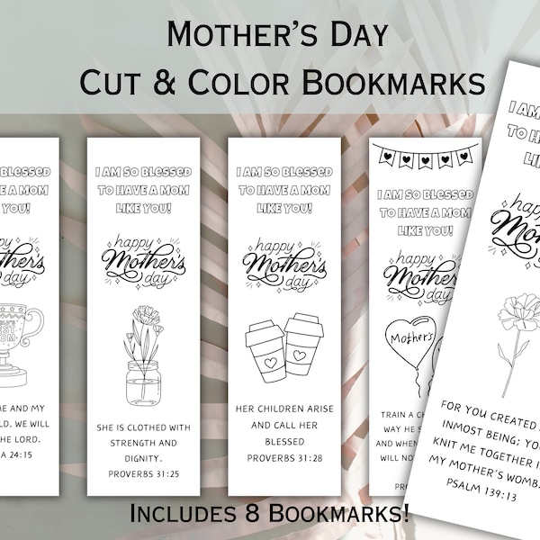 Christian Mothers Day Bookmarks Gift for Mom Sunday School Craft for Kids Present DIY Mothers Day Gift Tag Church Favor Digital Download