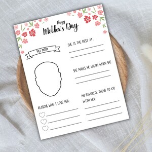 Alles über meine Mutter druckbare Muttertagskarte Personalisiertes Geschenk für Mama Füllen Sie das leere Andenken aus Muttertagsgeschenk von Kindern Digitaler Download