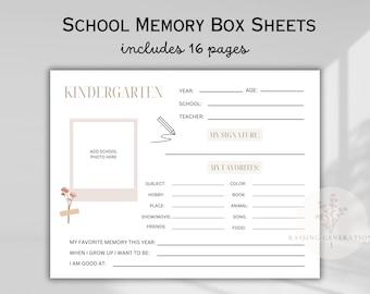 School Memory Box, School Memory Sheets, Kids Questionnaire, School Keepsake Sheets, School File Folder Organization, School Milestone Kit