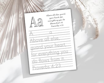 Printable ABC Tracing Bundle Scripture Alphabet Tracing Worksheets Bible Verse Memorization Sheets Christian Worksheet Kids Tracing Practice