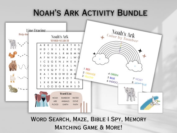 Noah's Ark Activity Bundle Printable Bible Lesson Sunday School Craft Noahs Ark Craft for Kids Christian Worksheets Bible Activity for Kids