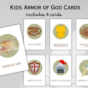 Armor of God-kaarten Armor of God-kaarten voor kinderen Bijbelstudie christelijke kerkkaarten afdrukbare bijbelactiviteit christelijke digitale download