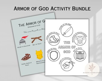 Armor of God - 15 pages | Ephesians 6 | Color, Trace, Memorize, Crossword | Children's Ministry | Homeschooling | Preschool | Kindergarten