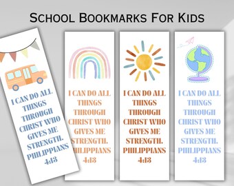 Christian School Bookmarks for Kids Bible Verse Cards for Students Gift from Teacher Elementary Preschool Kindergarten Printable Bookmark