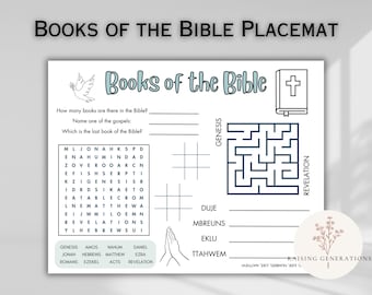 Books of the Bible Printable Placemat Books of the Bible Activity Placemat Sunday School Activity Coloring Page for Kids Bible Church Craft