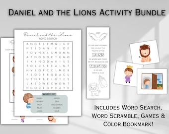 Daniel and the Lions Den Craft Sunday School Activity Page Bible Games Word Search Bible Study for Kids Prayer Bible Lesson Digital Download