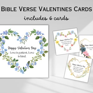 Cartões com versículos bíblicos dos namorados para crianças, colegas de classe | Cartões cristãos de namorados DIY | Cartões imprimíveis da escritura do amor do deus | Download Digital