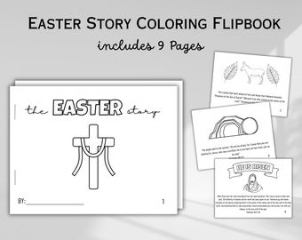 Libro para colorear con la historia de Pascua para imprimir para niños Manualidad de Pascua Actividad de la escuela dominical Manualidad bíblica con la historia de Pascua cristiana Descarga digital