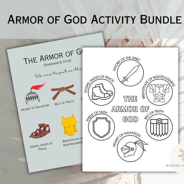Armor of God - 15 pages | Ephesians 6 | Color, Trace, Memorize, Crossword | Children's Ministry | Homeschooling | Preschool | Kindergarten