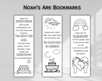 Noahs Ark Color Craft for Sunday School Lesson Book Lover Gift Reading Bookmark Activity for Kids DIY Christian Activity Digital Download