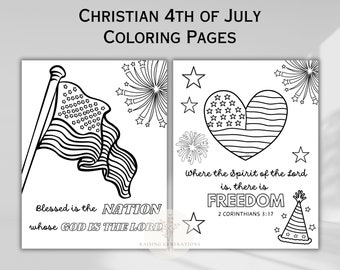 Pages chrétiennes de coloriage du 4 juillet pour enfants Artisanat de l'église 4 juillet imprimable Lot de 4 PDF à colorier en téléchargement numérique