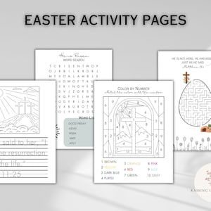 Christian Easter Activity Pages for Kids | Sunday School Easter Sunday Craft | Easter Word Search, He is Risen Maze, Color by Number, Color