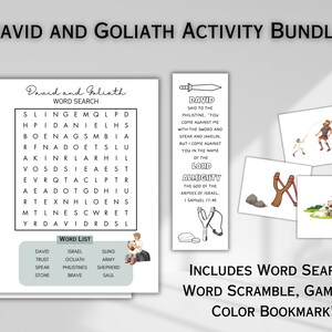 David and Goliath Craft Sunday School Activity for Kids Bible Games Word Search Bible Study for Kids Church Bible Lesson Digital Download