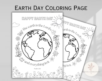 Christian Earth Day Coloring Page Kids Earth Day Activity for Toddlers Daycare Preschool Kindergarten Sunday School Bible Craft PDF