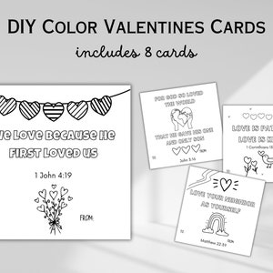 Ausmalkarten zum selber basteln für Kinder | Christliche Bibelverse Valentines | Druckbare Schriftkarten über Gottes Liebe | Digitaler Download