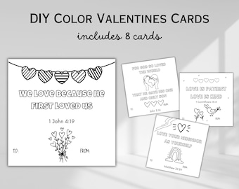 DIY Valentines Coloring Cards for kids | Christian Bible Verse Valentines | Printable Scripture Cards about God's Love | Digital Download