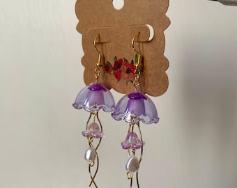 Glass Purple Jellyfish Earrings (long)