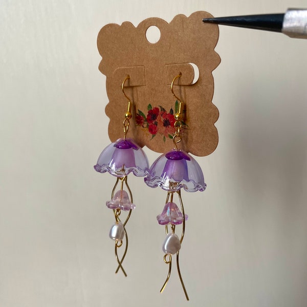 Glass Purple Jellyfish Earrings (long)