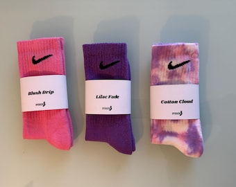 Cotton Cloud 3-Pack – Pink & Lavender Tie-Dye Nike Socks | Pastel Crew Socks | Gift Set
