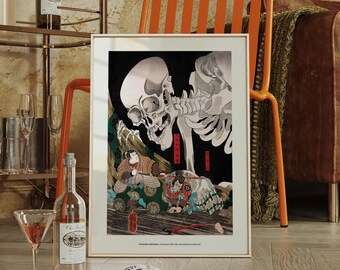 Mitsukuni Defying the Skeleton Ghost | Kuniyoshi Vintage Yokai