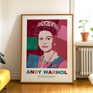Póster con la impresión de la reina Isabel II de Andy Warhol, póster de arte pop de Warhol, regalo de arte real retro de la reina, arte de pared, póster con impresión de regalo de arte de pared único