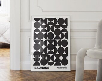 Bauhaus Geometric Poster, Monochrome Circles Print, Black and White Modern Art, Abstract Pattern Art Poster, Museum Grade Paper.