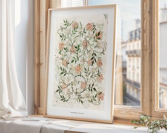William Morris Jasmine Pattern Print, Vintage Botanical Design, William Morris Poster Art, Matte Paper Wall Decor, Bedroom Wall Art Ideas