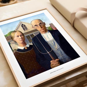 American Gothic by Grant Wood, 1930, Modern Art & Expressionism Home Decor, Grant Wood Print, Elegant Home Decor, Classic Painting Poster