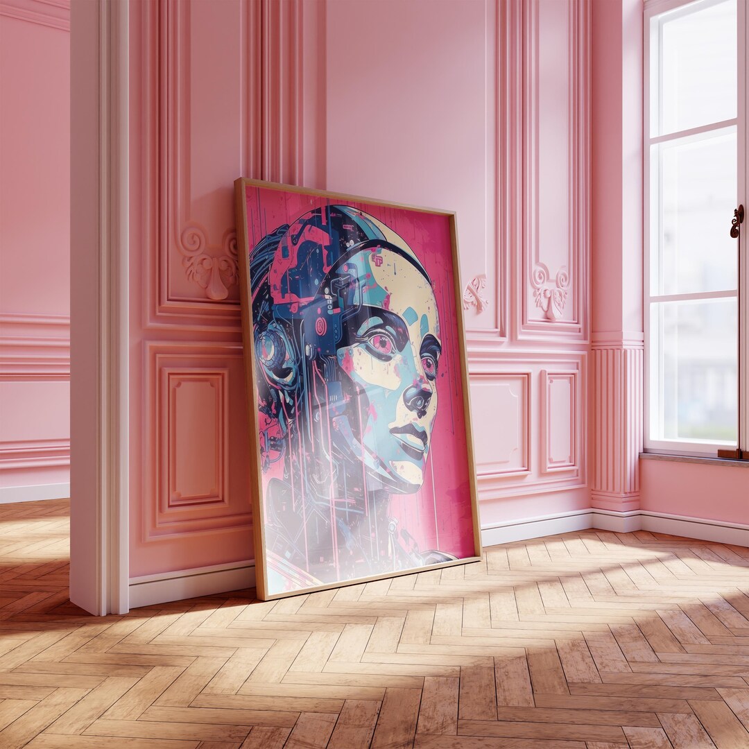 Cyberpunk Android Portrait, Vibrant Robotic Art Print, Futuristic ...